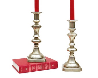 Large Pair Of Victorian Brass Candlesticks Pair H 25 cm