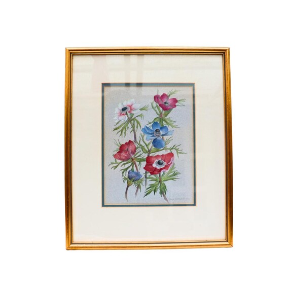 Original Botanical Watercolor By Joane Osborne 1994 Golden Framed, Original Framed Art