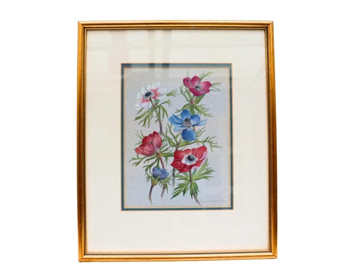 Botanical Watercolor Painting: Framed Floral Art by Joane Osborne, 1994