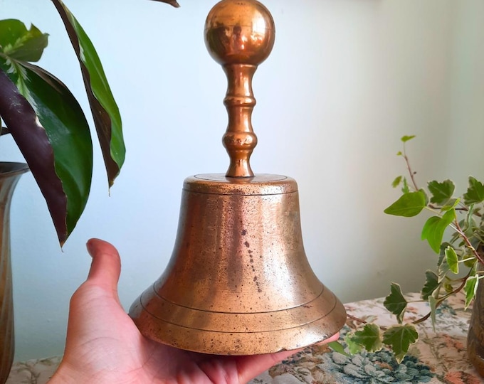 Antique Large Victorian Solid Brass School's Master Hand Bell 8.2'' Tall