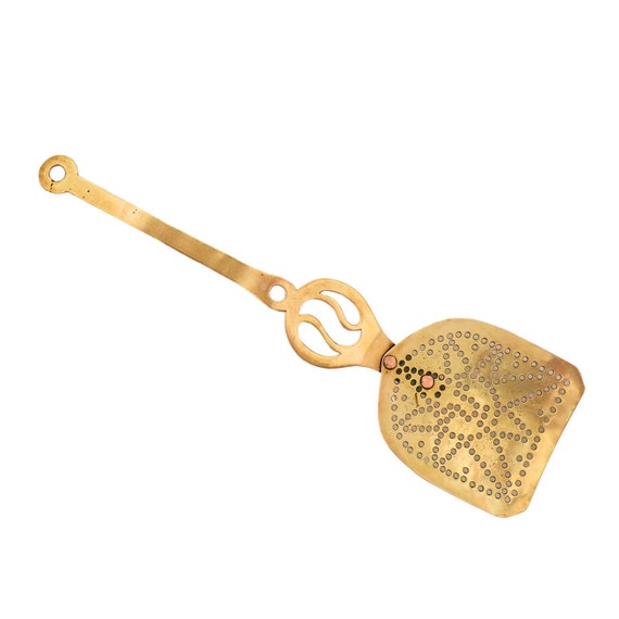 Large Antique Victorian Brass Skimmer, Antique Farmhouse Kitchen Decor.