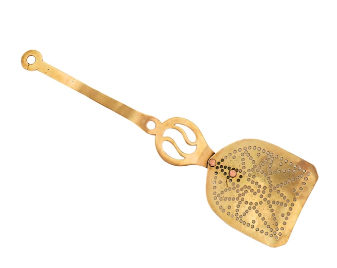 Large Antique Victorian Brass Skimmer, Antique Farmhouse Kitchen Decor.