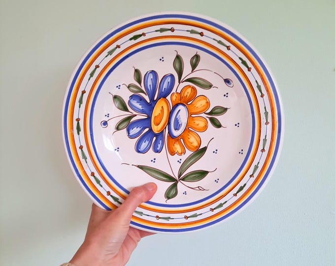 Vintage Fang I Fog Pottery Hand Painted Floral Wall Plate Handcrafted In Catalonia Spain 11.5 in