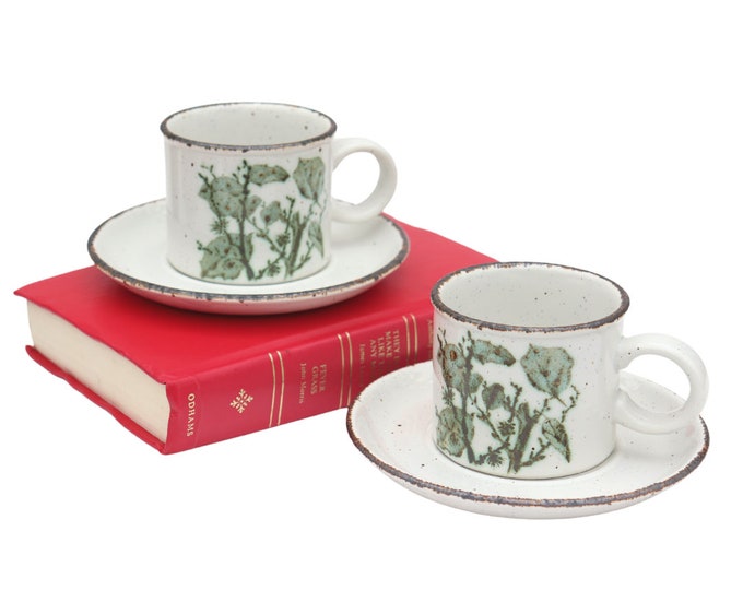 Midwinter Stonehenge Tea Cup Set: Green Leaves MCM Coffee Cups for Two