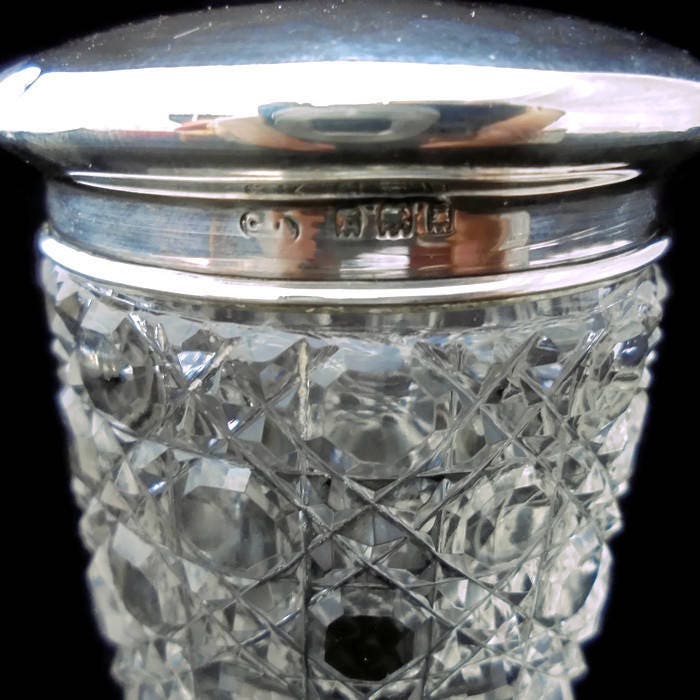 Victorian Silver Topped Glass Dresser Jar .Antique Jar.Antique Cut