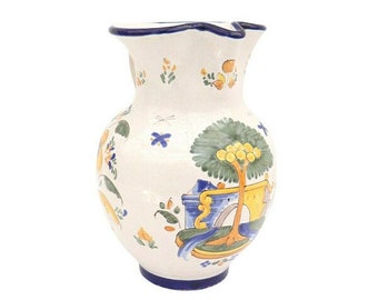 French Pottery Jug With Hand Painted Decoration H 8.2''. Rustic Pottery Jug , Hand Painted Pottery Jug.