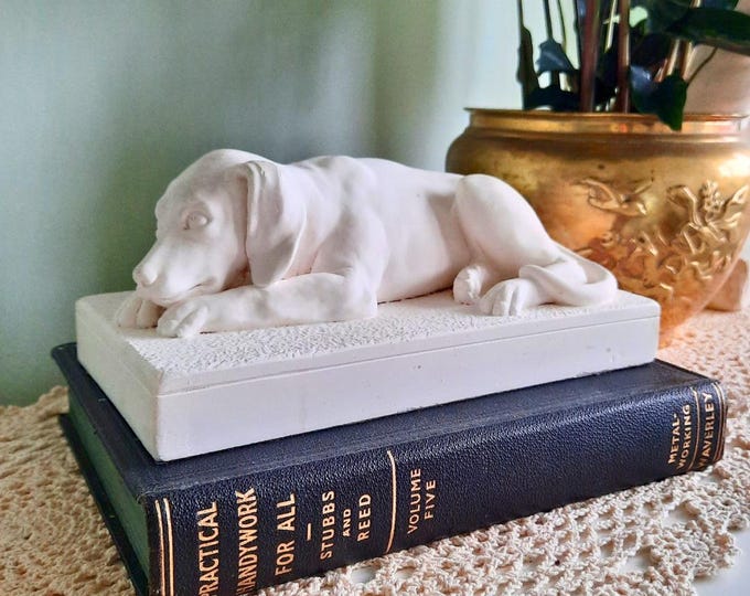 Vintage Reproduction of Arlington Dog Sculpture 8" L Gypsum Plaster