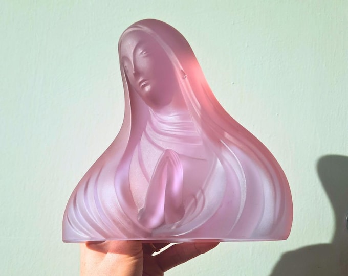 Art Deco Virgin Mary Madonna Glass Bust by Franz Hagenauer for Curt Schlevogt, 1937. Chameleon Neodymium Glass Figurine Alexandrite