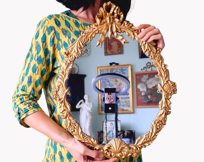 Vintage Rococo Style Ornate Wall Mirror Oval Shaped 20'' Tall