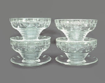 Art Deco Stuart Crystal footed Dessert Bowls on Base x4, Antique Stuart Crystal Dessert Bowls, Art Deco Sunday Dish