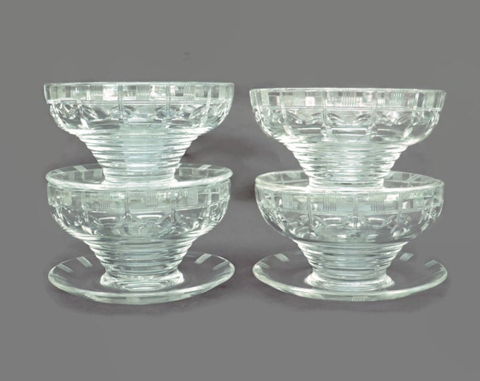 Art Deco Stuart Crystal Dessert Bowls: Vintage Footed Dishes, Set of 4