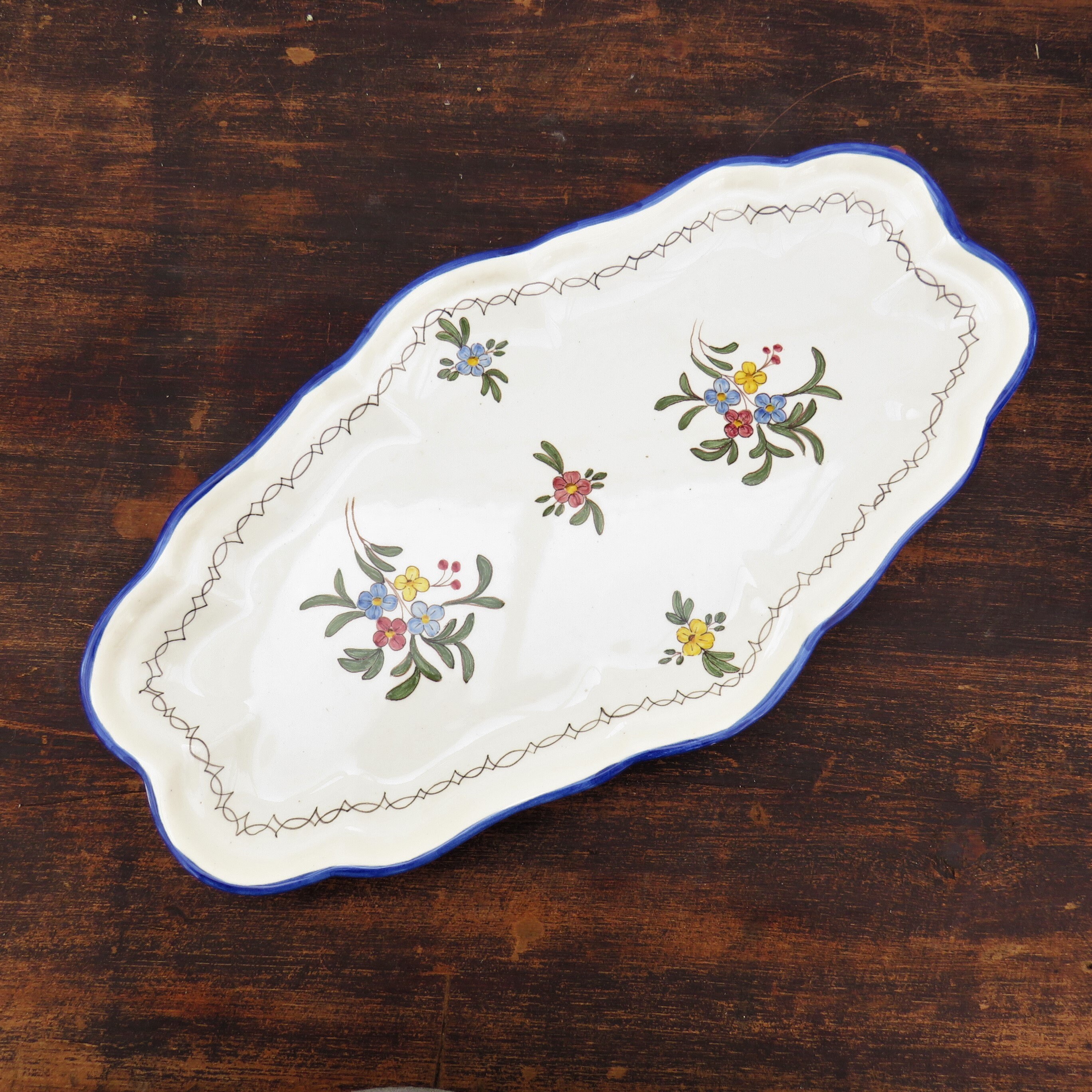 Spanish Ceramic Plate with Hand Painted Flowers By Figas Ribesalbes