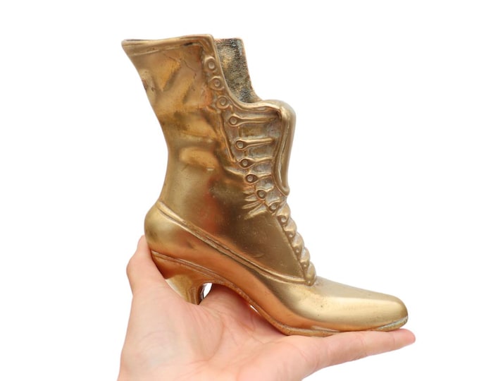 Mid Century Brass Victorian Boot Ornament: English Good Luck Decor