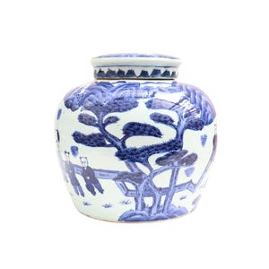Large Blue and White Chinese Ming Style Ceramic Ginger Jar H 7.2'' , Chinese Blue and White Chinese Dragon Procession Lidded Jar