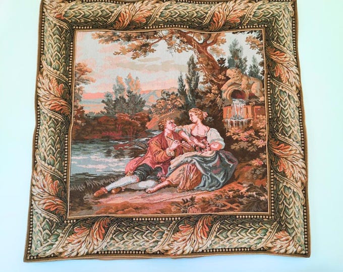 Vintage Tapestry Couple Courting French Aubusson Style 95 cm by 87cm