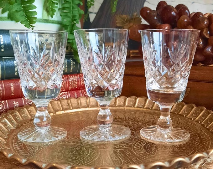3 Thomas Webb Crystal Warwick Pattern Port Sherry or Liqueur Glasses 4 inches high Excellent Condition