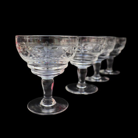 Four Mid Century Stuart Crystal Champagne or Sherbet Coupes H 4'' Excellent Condition