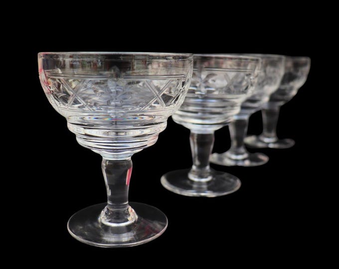 Mid Century Stuart Crystal Champagne Coupes: Set of 4, English Barware