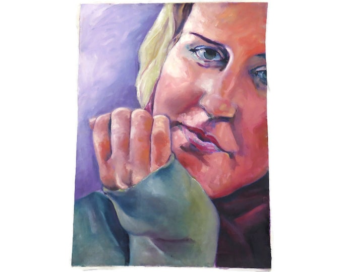 Expressionist Oil Portrait Painting: Lady by Phil Turner, 35" Unstretched Canvas