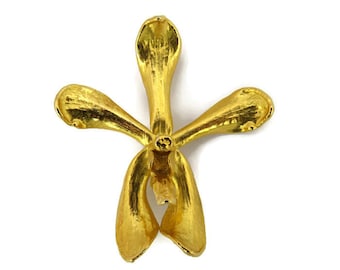 Risis 24 K Gold Plated Orchid Brooch Pendant , Vintage Floral Brooch.