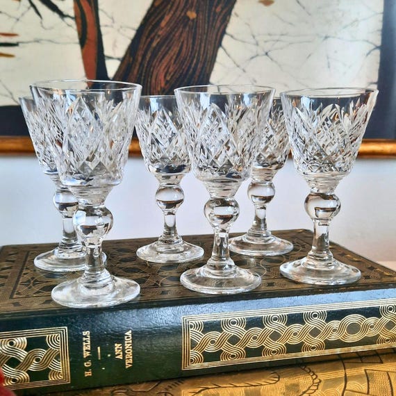 6 Crystal Port Sherry or Liqueur Glasses, Victorian Style Cordial glasses
