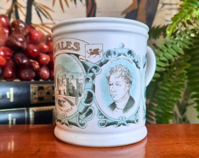 Vintage 80s Denby Wales Mug: Llandaff Cathedral & Dylan Thomas