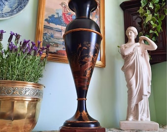 Very Tall Vintage Theodore Alexander Toleware Vase Handcrafted In Vietnam 23.2'' Tall, Chinoiserie Decor