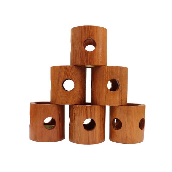 6 Mid Century Teak Wood Napkin Holders, Vintage New Unused Burma Teak Napkin Holders