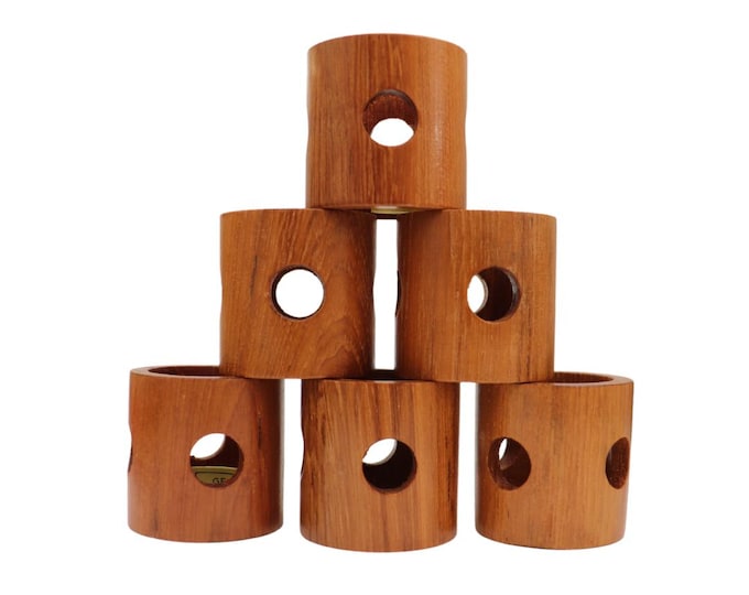 Mid Century Teak Wood Napkin Holders - Set of 6 Vintage Burma Teak