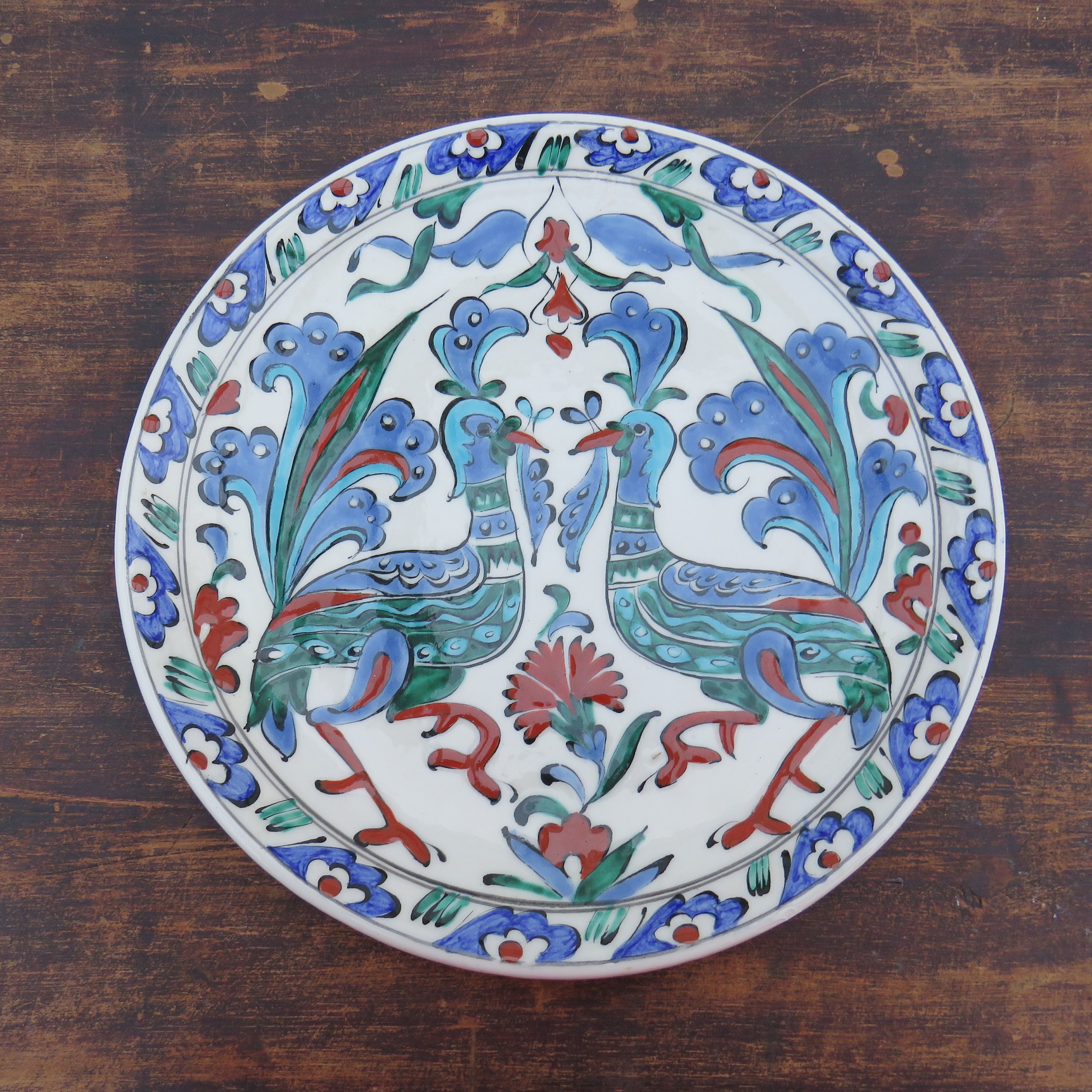 ICARO Rhodes Pottery Hand Painted Peacocks Ceramic Wall Plate 12