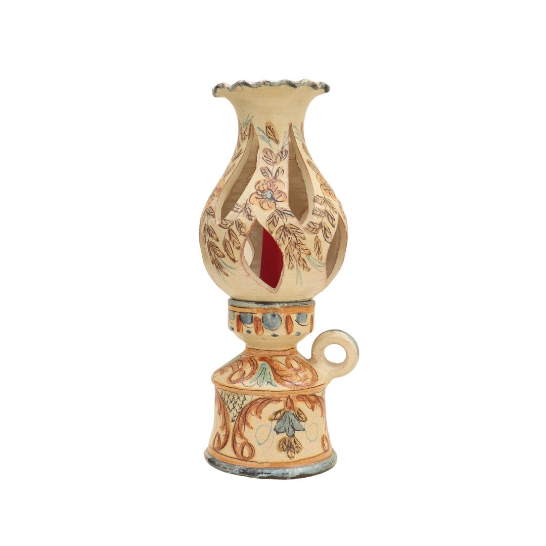 Portuguese Ceramic Hand Painted Candle Holder Made in Olaria De Almansil, Portuguese Pottery