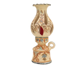Portuguese Ceramic Hand Painted Candle Holder Made In Olaria De Almansil, Portuguese Pottery Candleholder