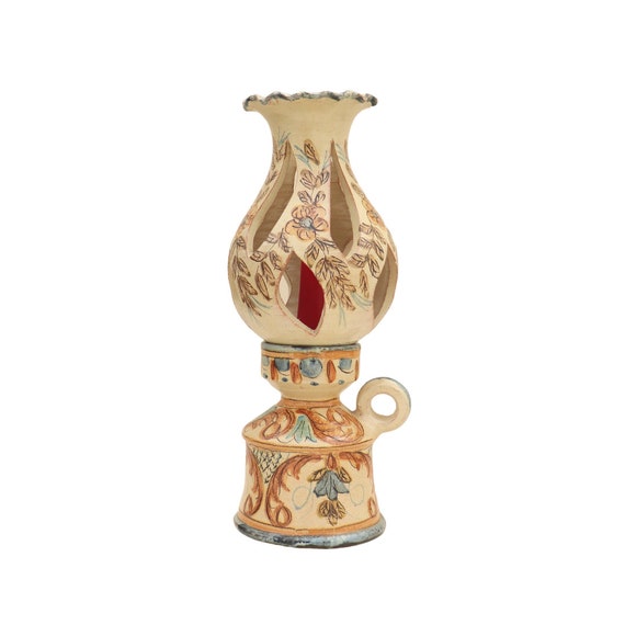 Portuguese Ceramic Hand Painted Candle Holder Made In Olaria De Almansil, Portuguese Pottery Candleholder