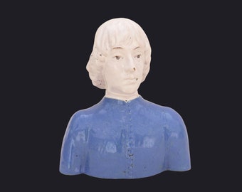 Antique Renaissance Style Pottery Bust in The Manner Of Della Robia, Arts And Crats Bust Of a Young Man
