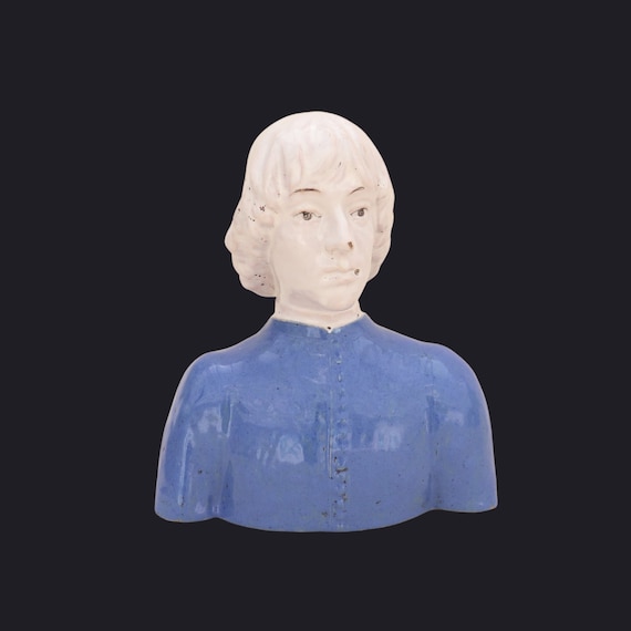 Antique Renaissance Style Pottery Bust in The Manner Of Della Robia, Arts And Crats Bust Of a Young Man