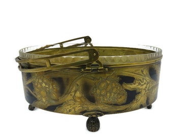 Antique Brass and Cut Glass Bridal Basket -Centrepiece With Engraved Artichokes.