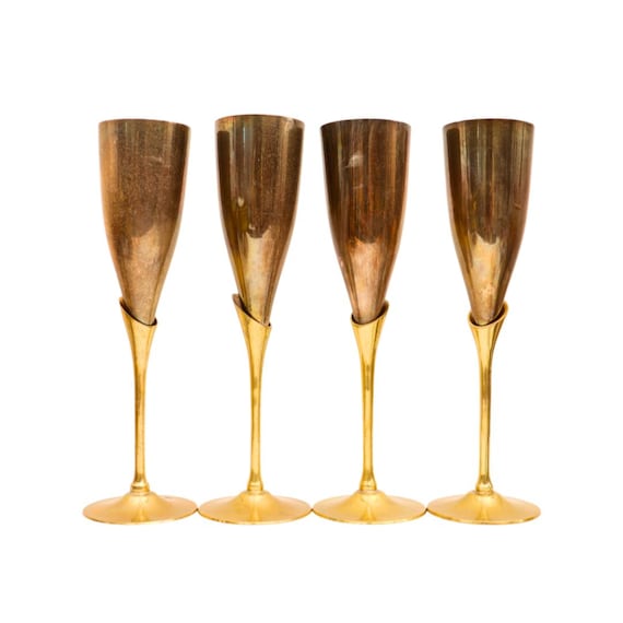 Silver Plated Metal and Brass Stems Champagne Flutes Made In India 9.2'' Tall Wedding Toast