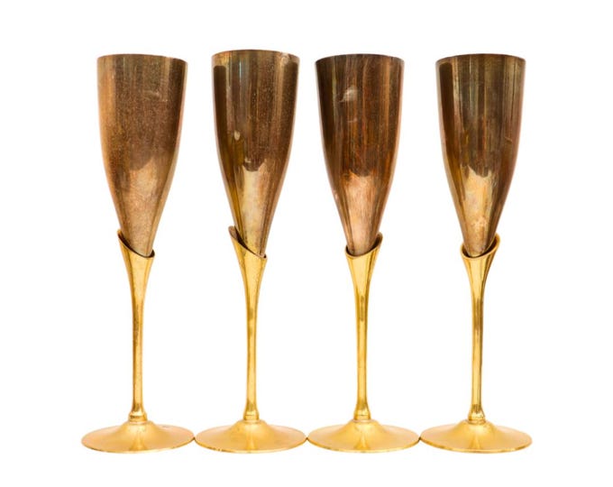 Silver Plated Brass Stem Champagne Flutes - Set of 4 - Made In India