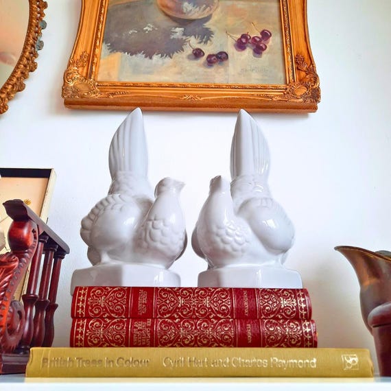 Bordallo Pinheiro Pheasants Birds Bookends Figurines Pair Made In Portugal H 9.7''