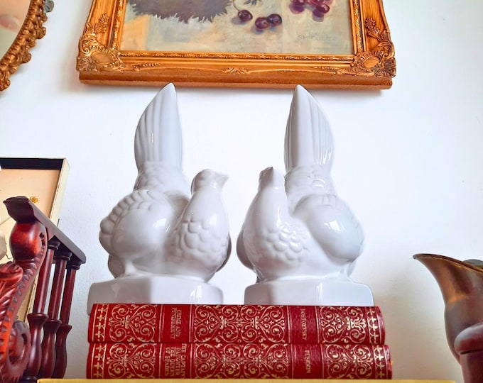 Bordallo Pinheiro Pheasants Birds Bookends Figurines Pair Made In Portugal H 9.7''