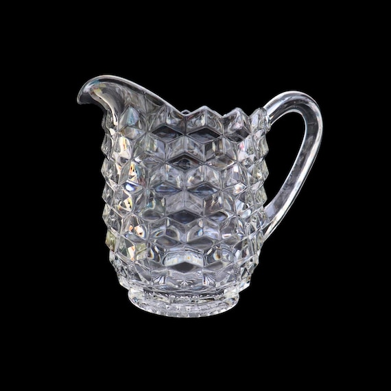Large Fostoria American Clear Glass Pitcher Jug 8'' Tall 2 Litres, Granma Chic Large Cubes Pitcher