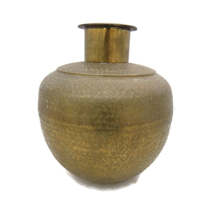Indian Engraved Embossed Lota Water Pot Vase H 30.5 cm.Bohemian Brass Vase