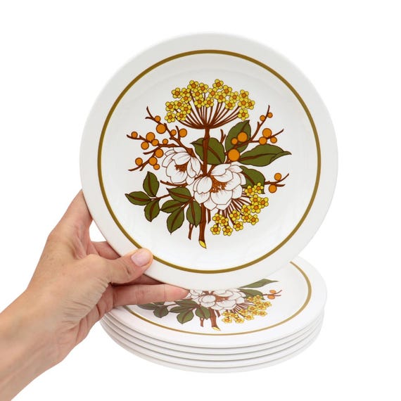 6 Mid Century Floral Starter Salad Plates by Midwinter Meadowsweet Pattern C 1970's 8.7'' Diameter, Autumn Dinnerware