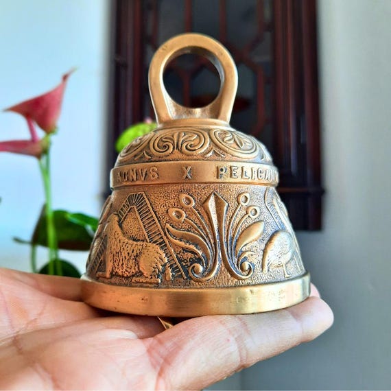 Larger version English Brass Sanctuary Church Bell Leo Aquila Agnus Pelicanus , Victorian Style Brass Bell, Gift for a teacher