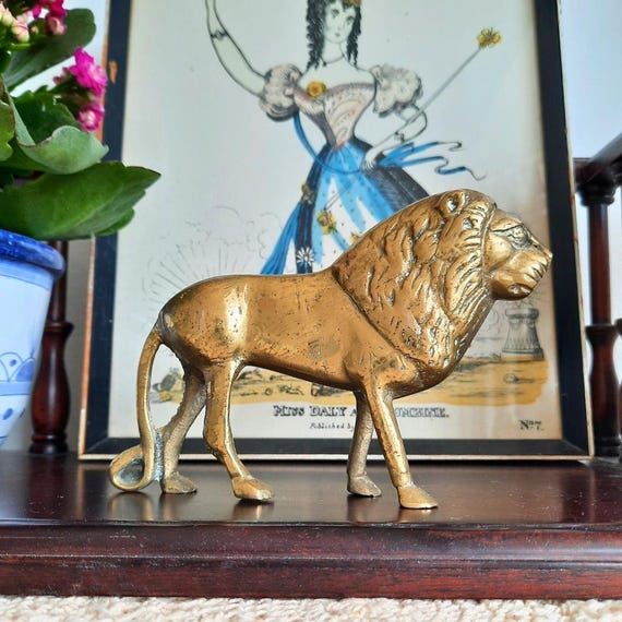 Antique Solid Brass Lion Sculpture Figurine Ornament C 1920's