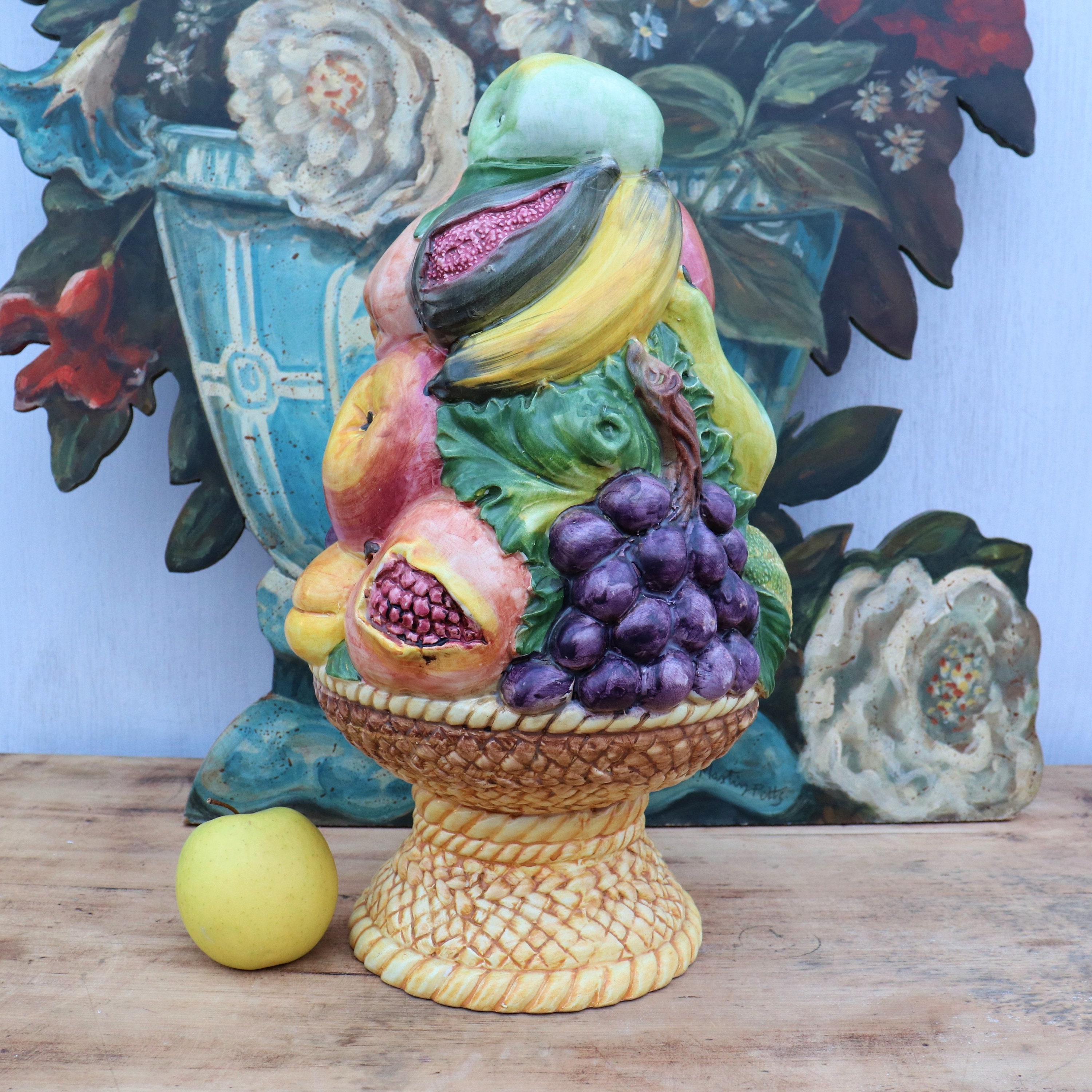 Hand Painted Ceramic Fruit Basket Topiary Table Centrepiece Made in Italy