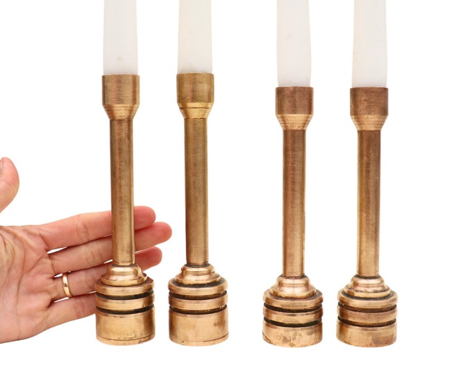 Mid Century Solid Brass Candlestick Holders: Industrial Brutalist Decor