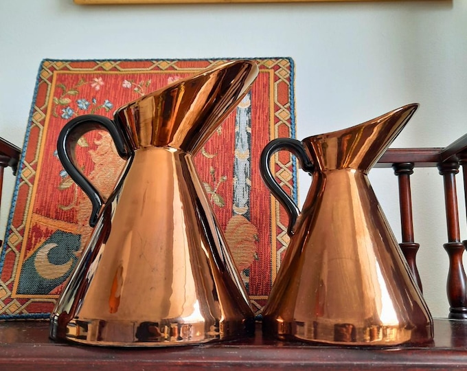 Mid Century Beswick Pottery Copper Lustre Jugs: 1950s Victorian Style Pair