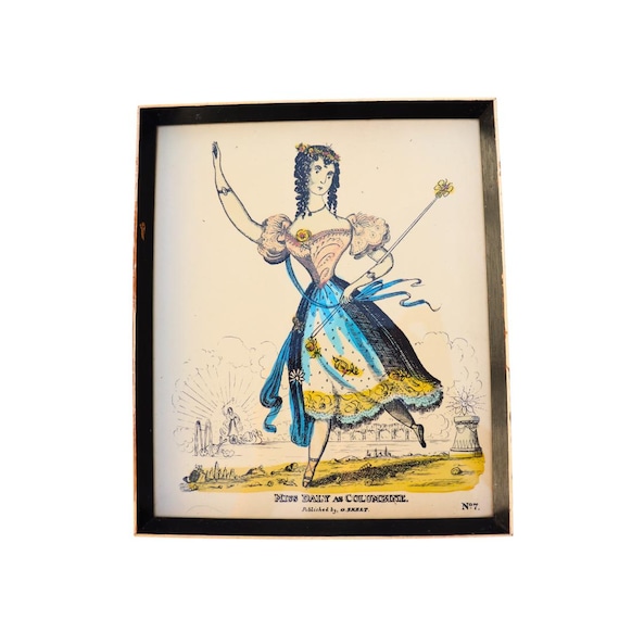 Framed Hand-Coloured Engraving Of Miss Dally As Columbine By G Skelt N 7 Commedia Del'Arte Theatrical Decor 1902 Drawn Published 1950's