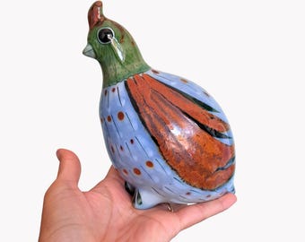 Mid Century Tonala El Palomar Hand Painted Mexican Ceramic Quail Bird Figurine 6.7'' Tall